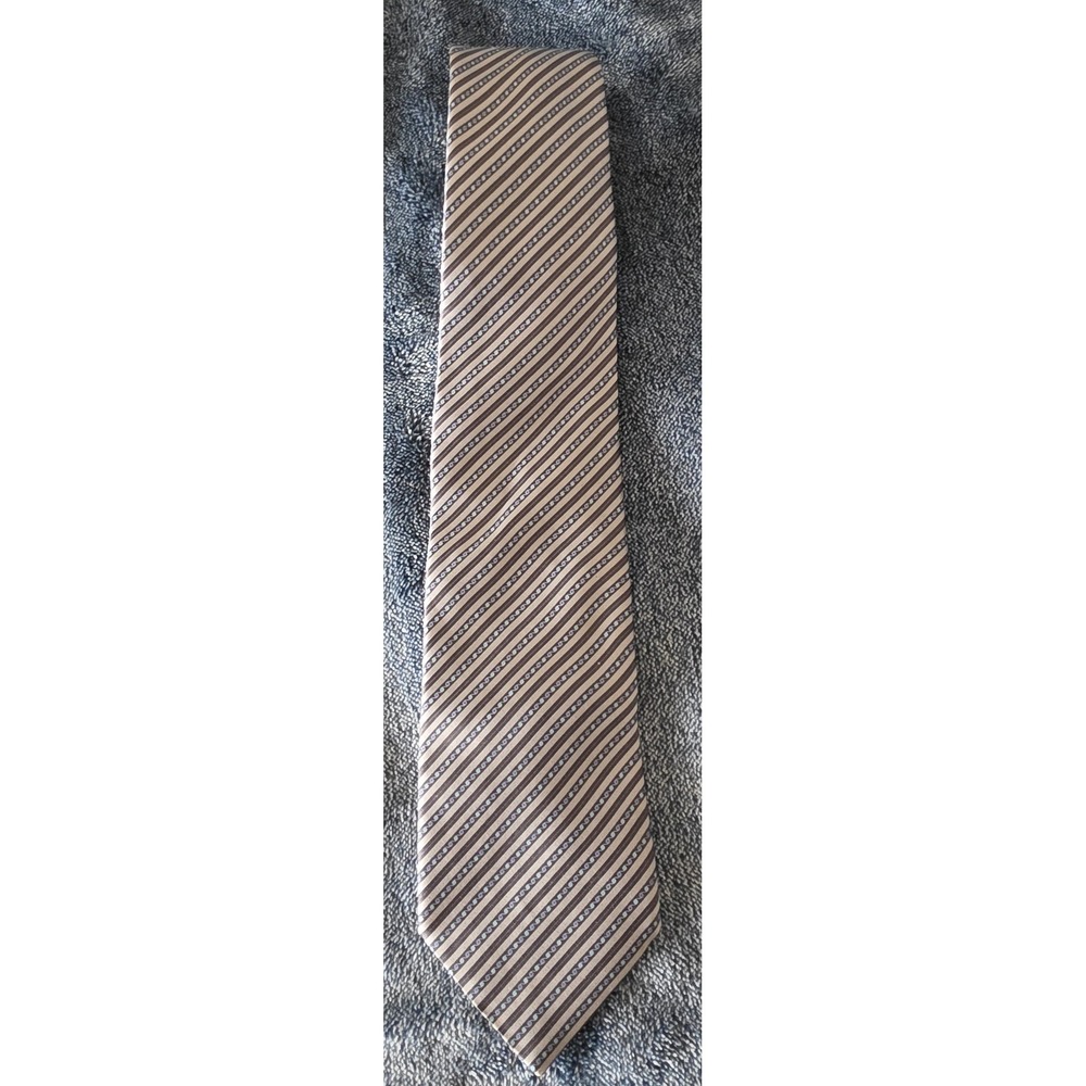 Ermenegildo Zegna Tie Striped 100% Silk Brown Tan Blue Formal Classic Italy
